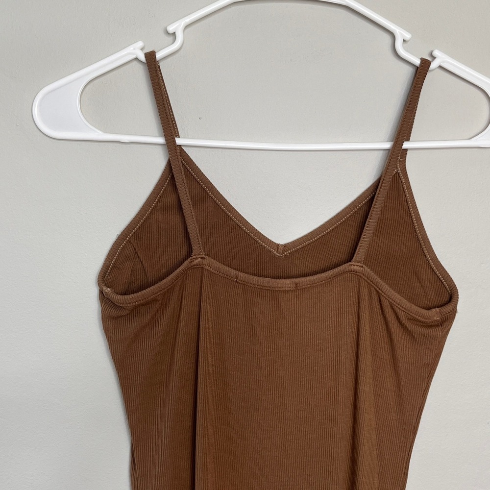 AGOLDE Womens Spaghetti Strap Bodysuit Ribbed Knit V-Neck Brown - Picture 7 of 13